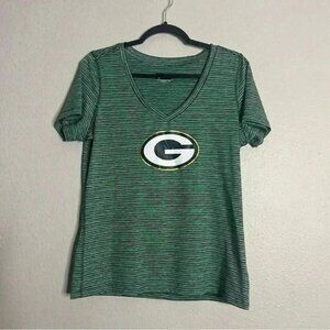 Green Bay Packers Shirt Womens NFL Team Apparel V Neck Green Stripes Sz Large